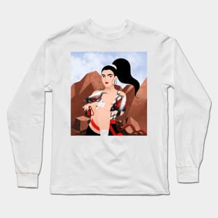 Rock Climber Girl with beautiful wallcreeper birds Long Sleeve T-Shirt